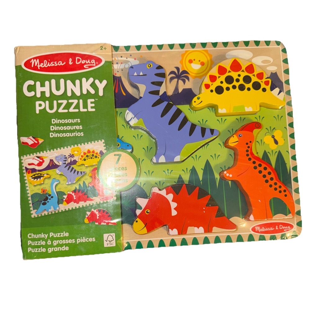 Melissa‎ & Doug 7 Pieces Chunky Wooden Puzzle Dinosaurs Child Learning Toy